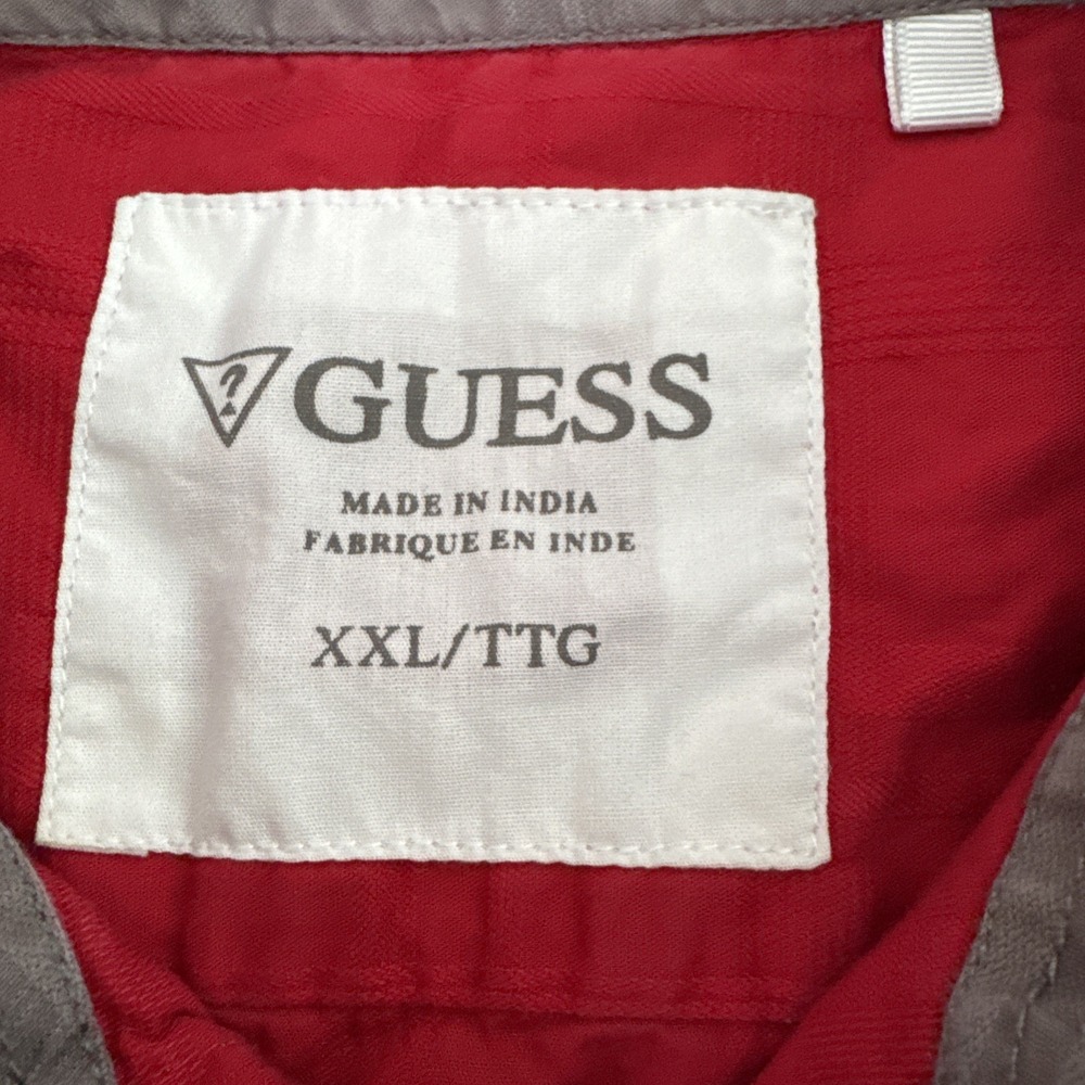 Guess Button Down Short Sleeve Red Snaps Front Logo Men's Size 2XL - Picture 3 of 9